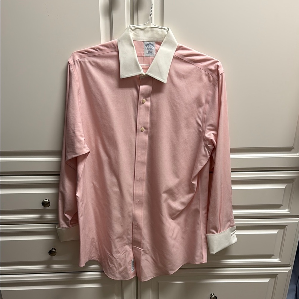 Men's Pink Dress Shirt with White Collar and White Cuffs